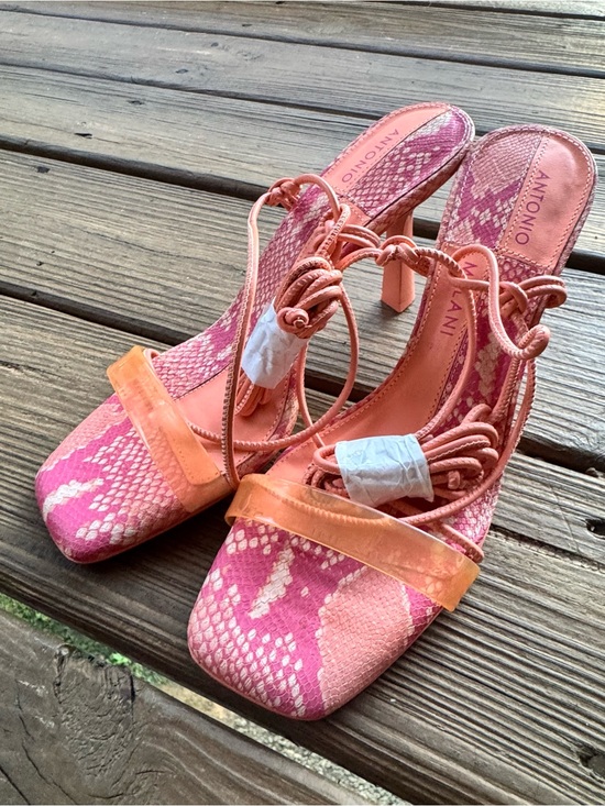 ANTONIO MELANI Shoes - ANTONIO MELANI Pink & Coral Patterned Lace-Up Heels